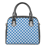 Steel Blue And White Gingham Print Shoulder Handbag