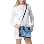 Steel Blue And White Gingham Print Shoulder Handbag