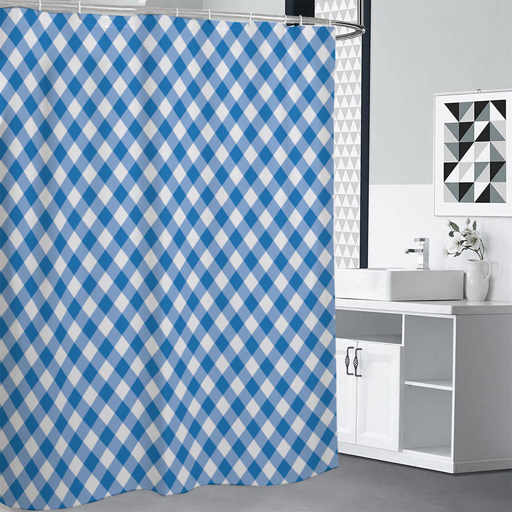 Steel Blue And White Gingham Print Shower Curtain