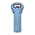 Steel Blue And White Gingham Print Single Neoprene Wine Tote