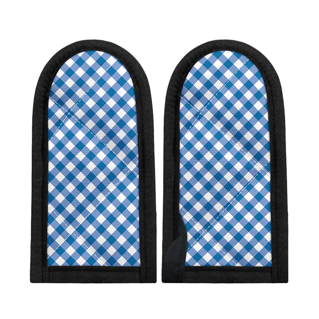 Steel Blue And White Gingham Print Skillet Handle Cover