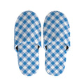 Steel Blue And White Gingham Print Slippers