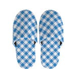 Steel Blue And White Gingham Print Slippers