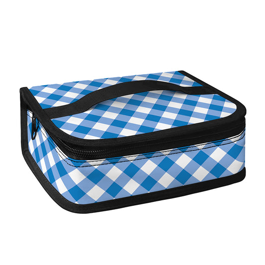 Steel Blue And White Gingham Print Small Lunch Bag