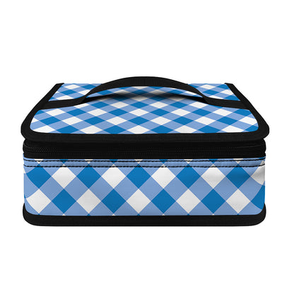 Steel Blue And White Gingham Print Small Lunch Bag