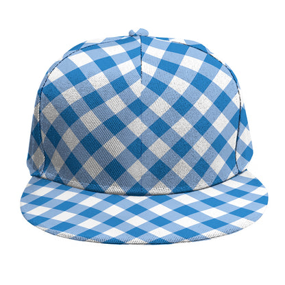 Steel Blue And White Gingham Print Snapback Cap