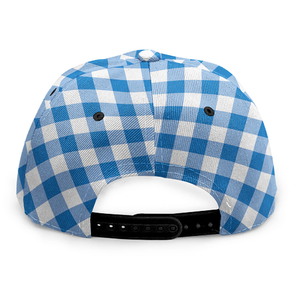 Steel Blue And White Gingham Print Snapback Cap