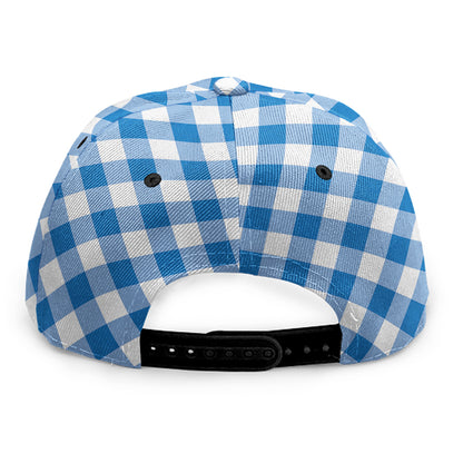 Steel Blue And White Gingham Print Snapback Cap