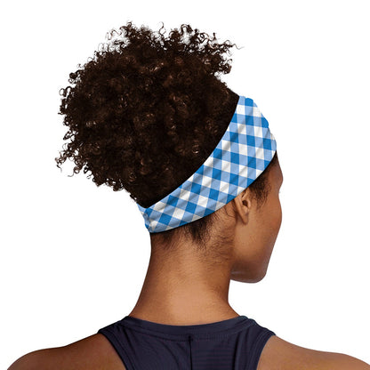 Steel Blue And White Gingham Print Sports Headband