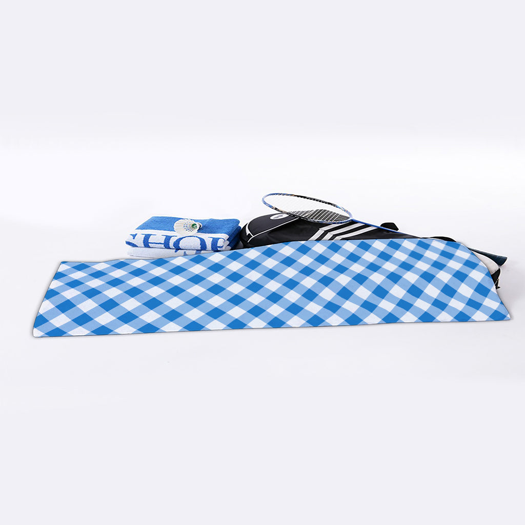 Steel Blue And White Gingham Print Sports Towel