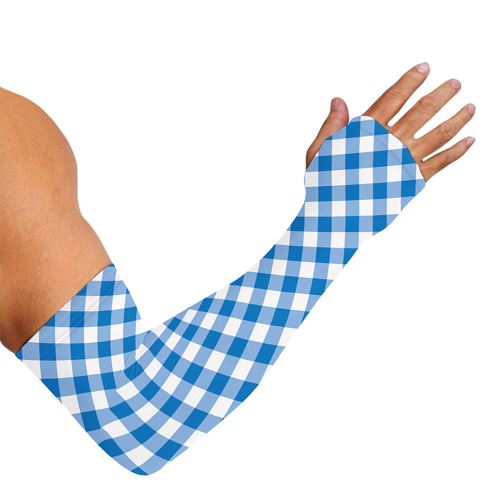 Steel Blue And White Gingham Print Sun Protection Arm Sleeves