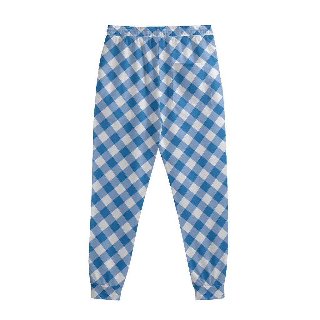 Steel Blue And White Gingham Print Sweatpants