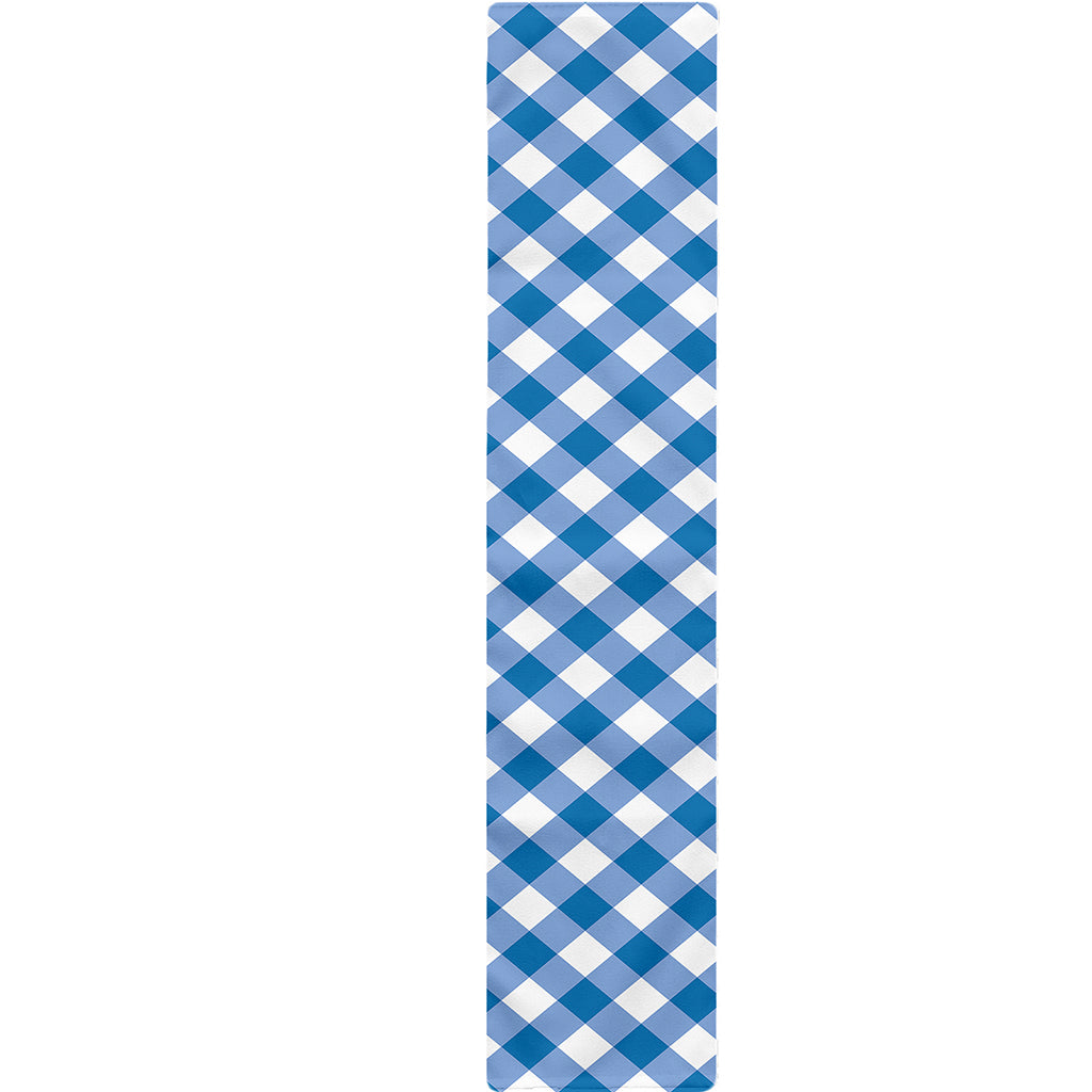 Steel Blue And White Gingham Print Table Runner
