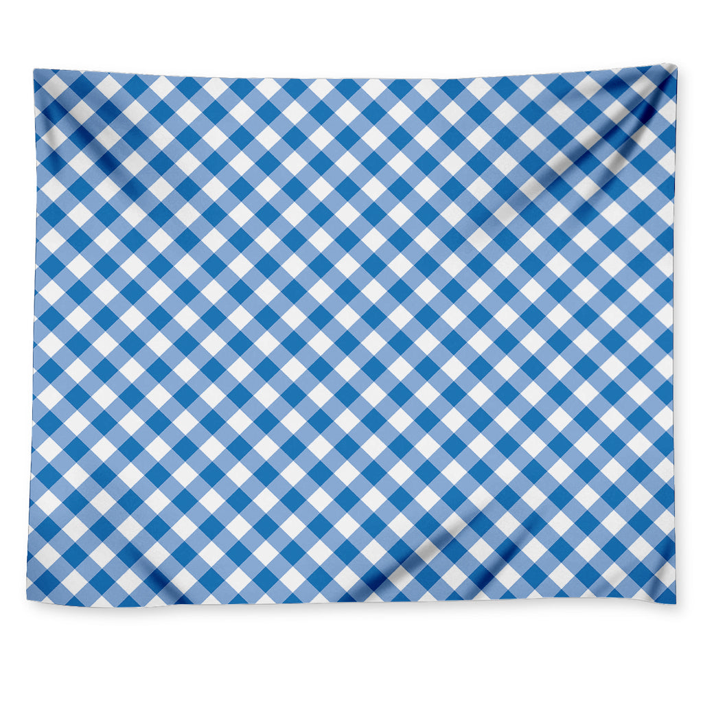 Steel Blue And White Gingham Print Tapestry