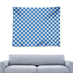 Steel Blue And White Gingham Print Tapestry