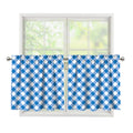 Steel Blue And White Gingham Print Tier Curtains