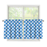 Steel Blue And White Gingham Print Tier Curtains