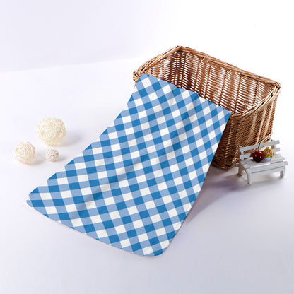Steel Blue And White Gingham Print Towel