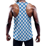 Steel Blue And White Gingham Print Training Tank Top
