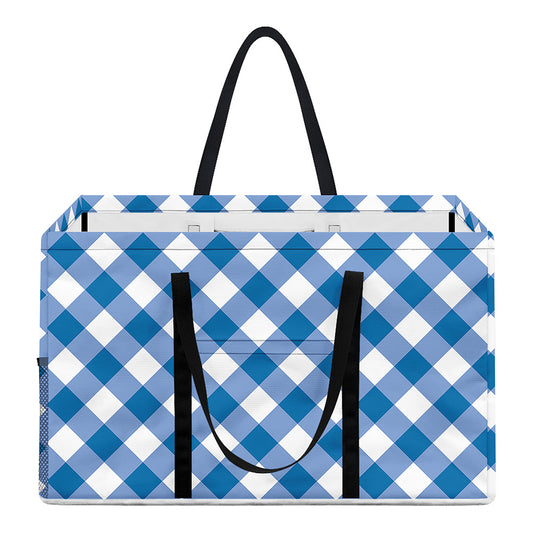 Steel Blue And White Gingham Print Utility Tote Bag