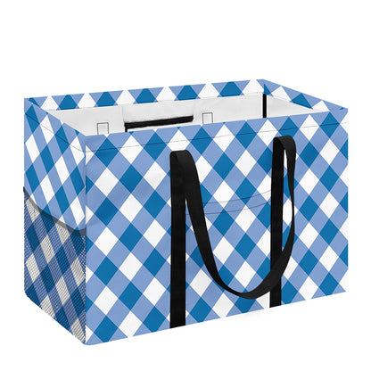 Steel Blue And White Gingham Print Utility Tote Bag