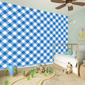Steel Blue And White Gingham Print Wall Sticker