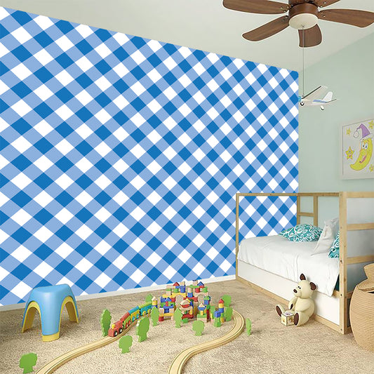 Steel Blue And White Gingham Print Wall Sticker