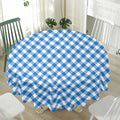 Steel Blue And White Gingham Print Waterproof Round Tablecloth