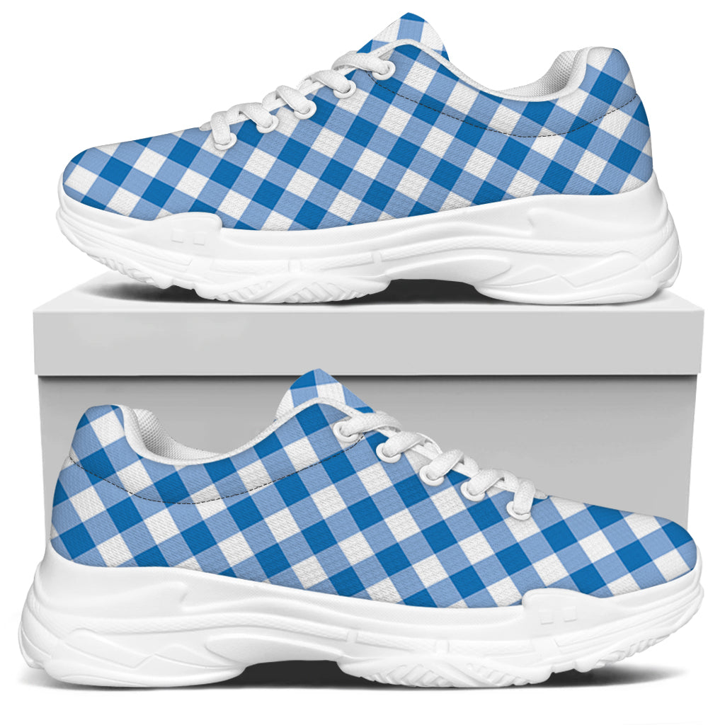Steel Blue And White Gingham Print White Chunky Shoes