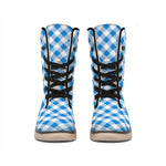 Steel Blue And White Gingham Print Winter Boots