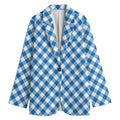 Steel Blue And White Gingham Print Women's Cotton Blazer