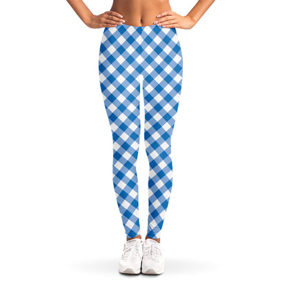 Steel Blue And White Gingham Print Women's Leggings
