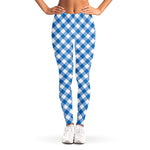 Steel Blue And White Gingham Print Women's Leggings