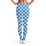 Steel Blue And White Gingham Print Women's Leggings