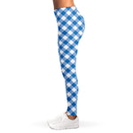 Steel Blue And White Gingham Print Women's Leggings