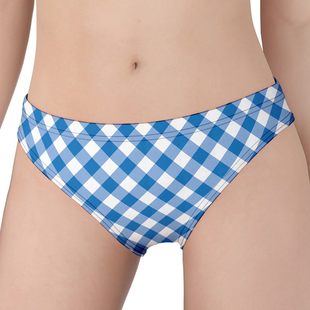 Steel Blue And White Gingham Print Women's Panties