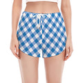 Steel Blue And White Gingham Print Women's Split Running Shorts