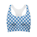Steel Blue And White Gingham Print Women's Sports Bra