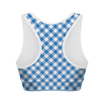 Steel Blue And White Gingham Print Women's Sports Bra
