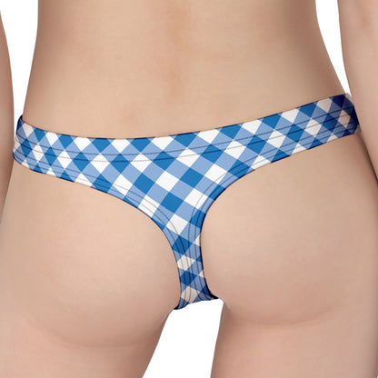 Steel Blue And White Gingham Print Women's Thong