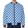 Steel Blue And White Gingham Print Zip Sleeve Bomber Jacket