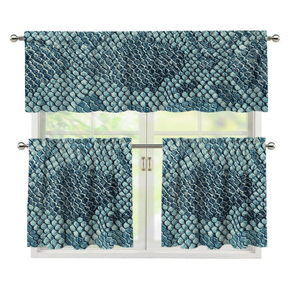 Steel Blue Snakeskin Print 3 Piece Kitchen Curtains