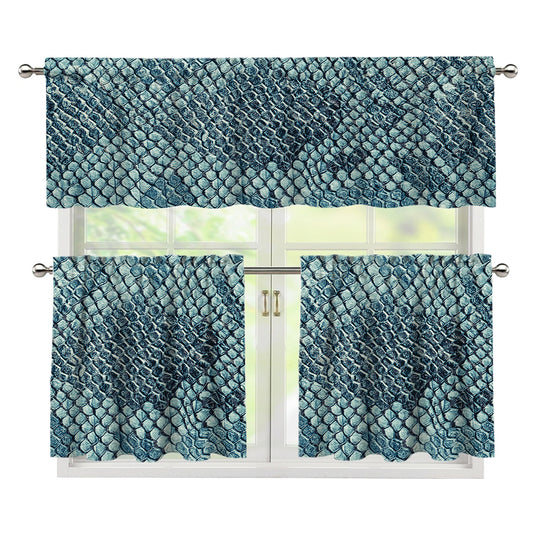 Steel Blue Snakeskin Print 3 Piece Kitchen Curtains