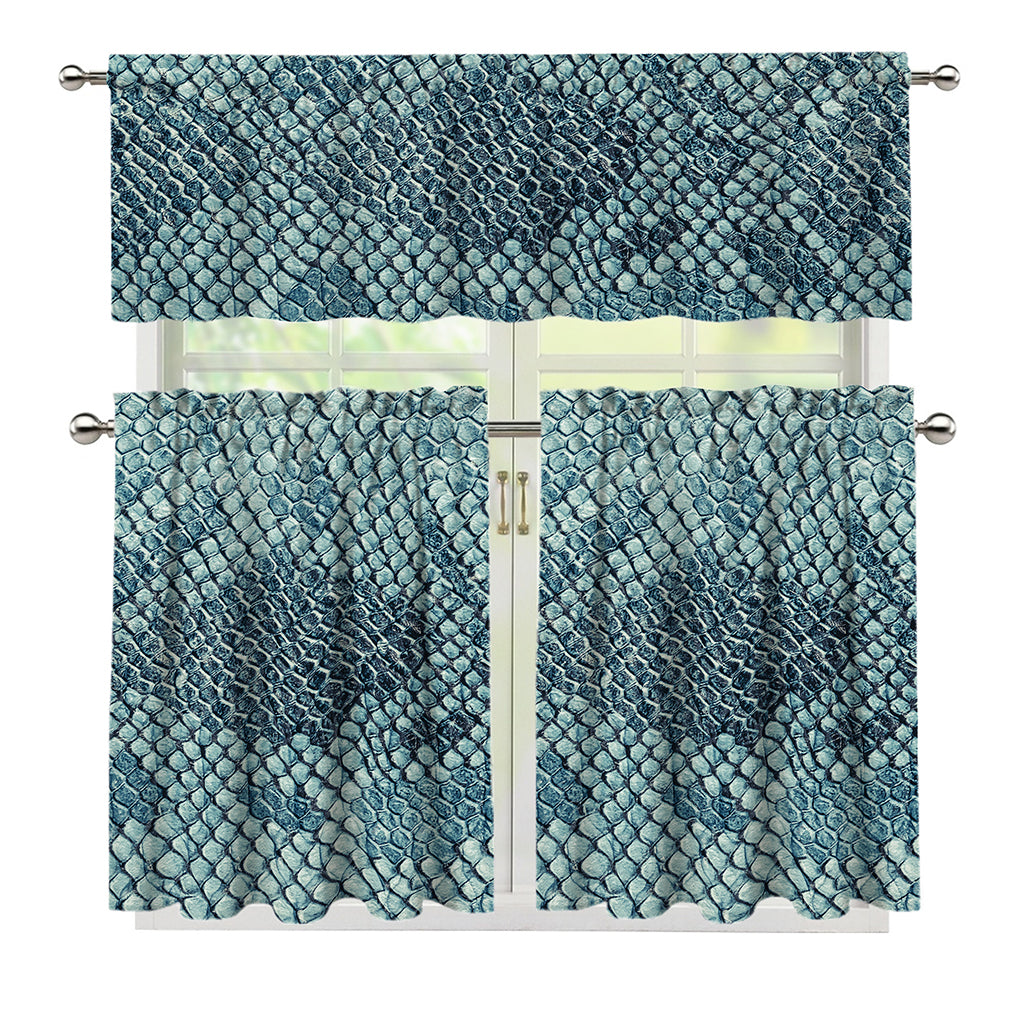 Steel Blue Snakeskin Print 3 Piece Kitchen Curtains