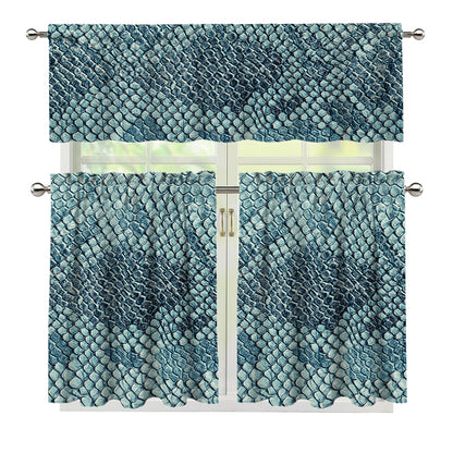 Steel Blue Snakeskin Print 3 Piece Kitchen Curtains