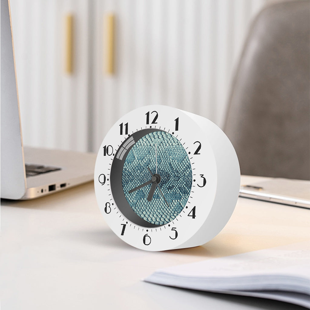 Steel Blue Snakeskin Print Alarm Clock