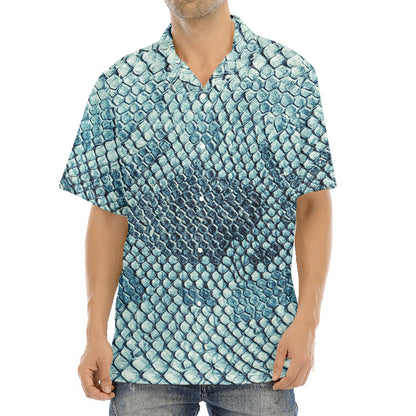 Steel Blue Snakeskin Print Aloha Shirt