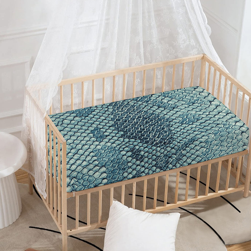 Steel Blue Snakeskin Print Baby Crib Sheet
