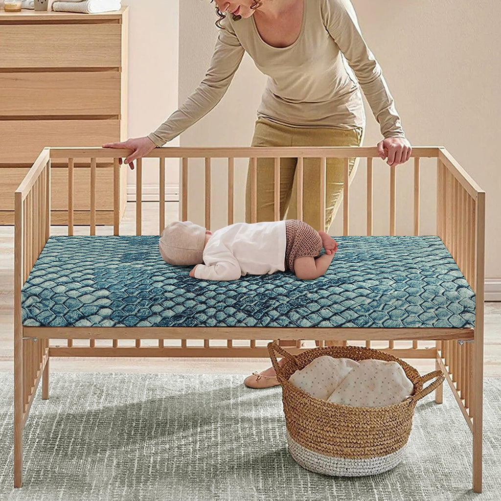 Steel Blue Snakeskin Print Baby Crib Sheet
