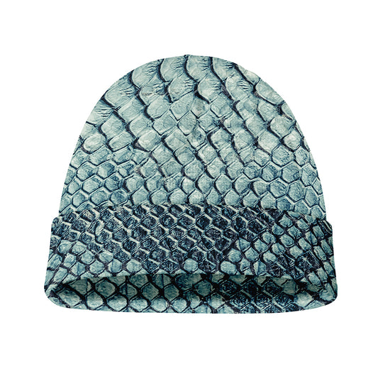 Steel Blue Snakeskin Print Beanie
